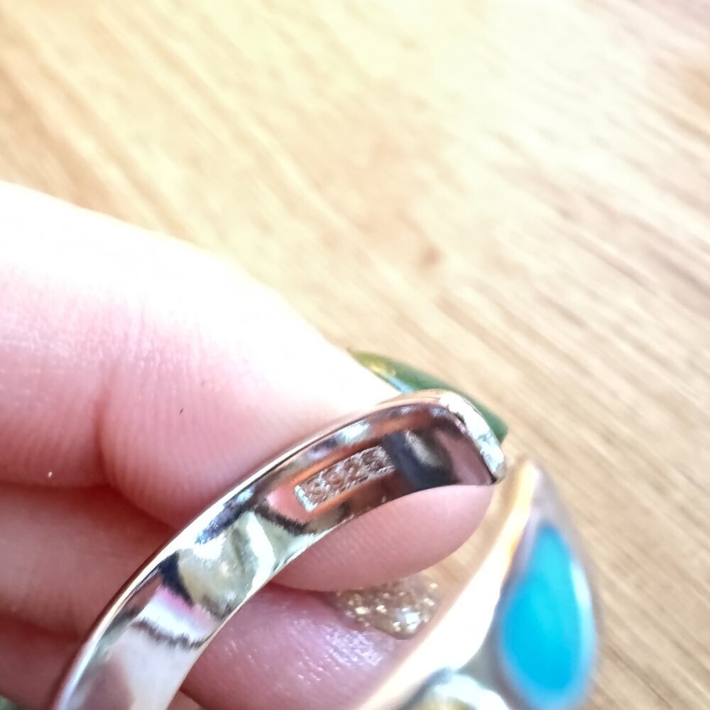 925 Sterling Silver Multicolor Heart Ring | Y2K Adjustable Enamel Band - Picture 6 of 6